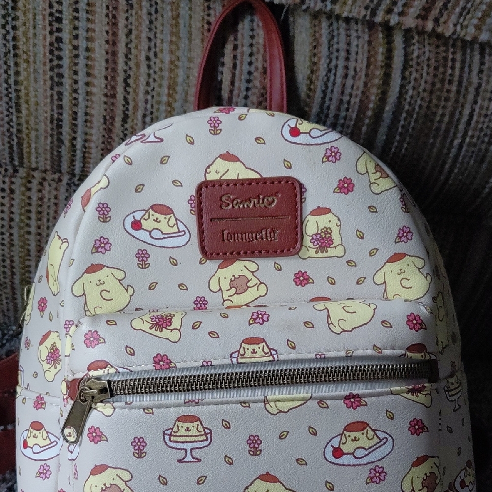 Sanrio Loungefly Cream Backpack with Pompompurin Print